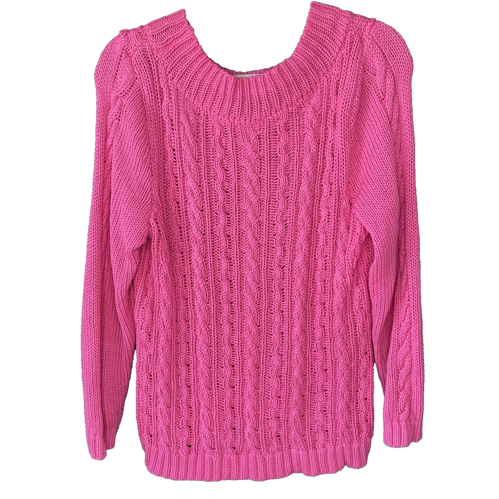 Chicos Sweater Womens Large Pink Knit Casual Church Modest Long Sleeve Pullover